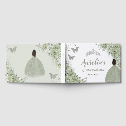 Sage Groen Bloemen Bruin Meisje Prinses Quinceañer Gastenboek (Volledig)