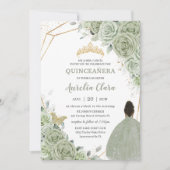 Sage Groen Bloemen Bruin Prinses Quinceañera QR Kaart (Voorkant)