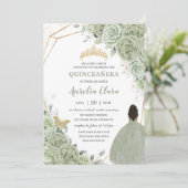 Sage Groen Bloemen Bruin Prinses Quinceañera QR Kaart (Staand voorkant)