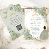 Sage Groen Bloemen Bruin Prinses Quinceañera QR Kaart