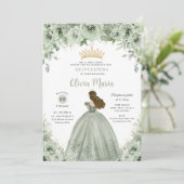 Sage Groen Bloemen Brunette Prinses Quinceañera Kaart (Staand voorkant)