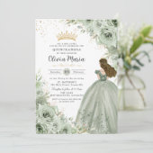 Sage Groen Bloemen Brunette Prinses Quinceañera Kaart (Staand voorkant)
