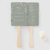 Sage Groen Bloemen Cascade Bruiloft Programma Handwaaier (Voorkant en achterkant)