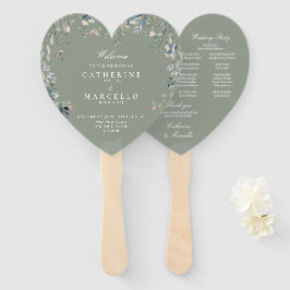 Sage Groen Bloemen Cascade Bruiloft Programma Handwaaier