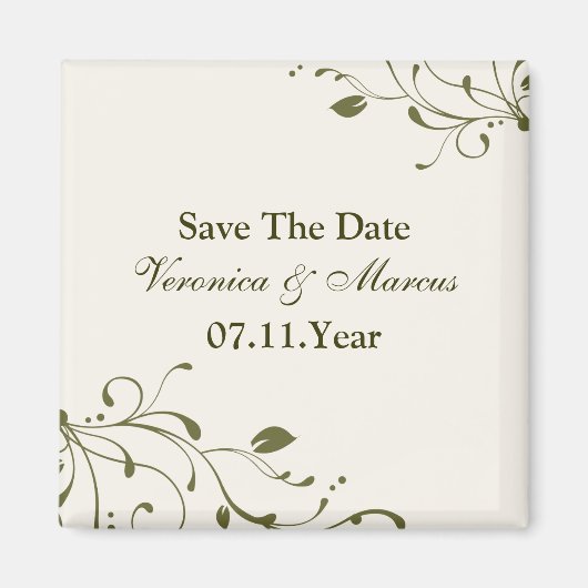Sage Groen Bloemen Decal Save The Date Magnet (Voorkant)