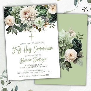 Sage Groen Bloemen Eerste Heilige Communie Kaart