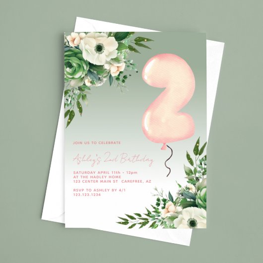 Sage Groen Bloemen Elegant 2e Verjaardag Kaart