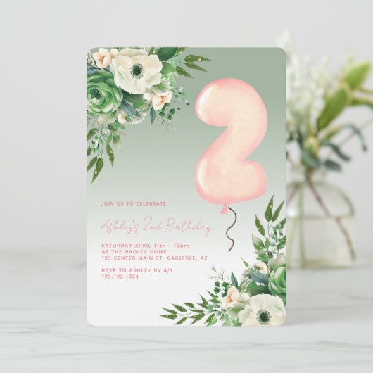 Sage Groen Bloemen Elegant 2e Verjaardag Kaart (Staand voorkant)