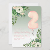 Sage Groen Bloemen Elegant 2e Verjaardag Kaart (Voorkant)