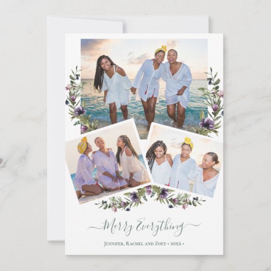 Sage Groen Bloemen Elegant Script Merry Alles Feestdagenkaart (Voorkant)