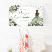Sage Groen Bloemen Geometrische Prinses Quinceañer Spandoek (Insitu)