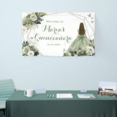 Sage Groen Bloemen Geometrische Prinses Quinceañer Spandoek (Beurs)