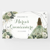Sage Groen Bloemen Geometrische Prinses Quinceañer Spandoek (Horizontaal)