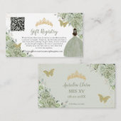 Sage Groen Bloemen Goud Quinceañera Gift Registry Informatiekaartje (Voorkant / Achterkant)