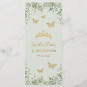 Sage Groen Bloemen Goud Quinceanera Verjaardagsmen Programmakaart (Achterkant)