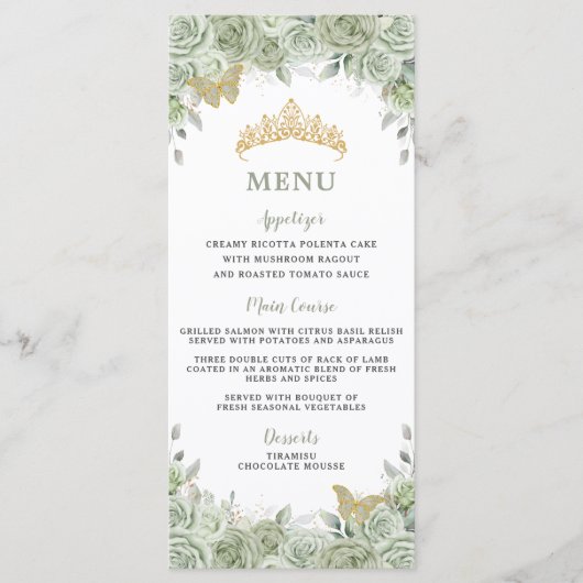 Sage Groen Bloemen Goud Quinceanera Verjaardagsmen Programmakaart (Voorkant)