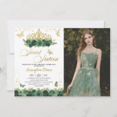Sage Groen Bloemen Goud Zoet Zestien 16 Verjaardag Kaart (Voorkant)