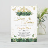 Sage Groen Bloemen Goud Zoet Zestien 16 Verjaardag Kaart (Staand voorkant)