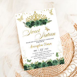 Sage Groen Bloemen Goud Zoet Zestien 16 Verjaardag Kaart