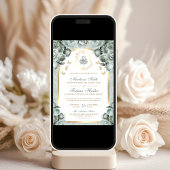 Sage Groen Bloemen Gouden Boog Moslim Bruiloft Kaart