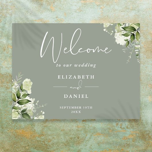 Sage Groen Bloemen Groen Bruiloft Welkomstbord Poster