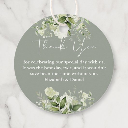 Sage Groen Bloemen Groen Dank u Bruiloft Bedankjes Labels (Achterkant)