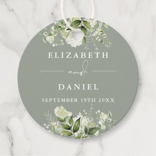 Sage Groen Bloemen Groen Dank u Bruiloft Bedankjes Labels (Voorkant)