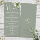 Sage Groen Bloemen Groen Monogram Bruiloft Diner Menu<br><div class="desc">Deze elegante salie groen bloemig botanisch groen blad bruiloft menu kan worden gepersonaliseerd met uw informatie in chique typografie met uw monogram initialen op de achterkant. Ontworpen door Thisnotme©</div>