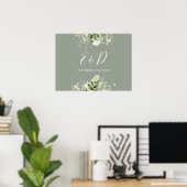 Sage Groen Bloemen Groen Monogram Teken Poster (Thuiskantoor)