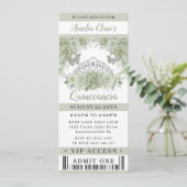 Sage Groen Bloemen Kroon Quinceañera VIP Ticket Kaart (Staand voorkant)