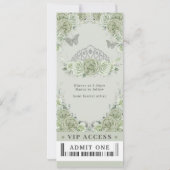 Sage Groen Bloemen Kroon Quinceañera VIP Ticket Kaart (Achterkant)