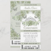Sage Groen Bloemen Kroon Quinceañera VIP Ticket Kaart (Voorkant / Achterkant)