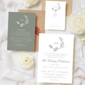 Sage Groen Bloemen Monogram Schetste Krans Bruilof RSVP Kaartje