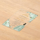 Sage Groen Bloemen Prinses Jurk Goud Quinceañera Acryl Uitnodigingen (Laagn)