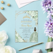 Sage Groen Bloemen Prinses Jurk Goud Quinceañera Acryl Uitnodigingen (Insitu (Huwelijk))
