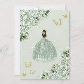 Sage Groen Bloemen Prinses Jurk Goud Quinceañera Kaart (Achterkant)