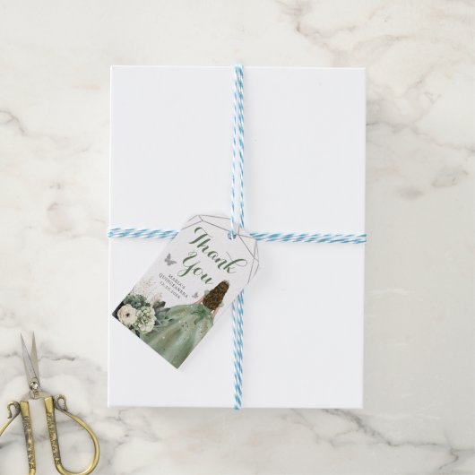 Sage Groen Bloemen Prinses Quinceañera Dank u Cadeaulabel (Met Touw)