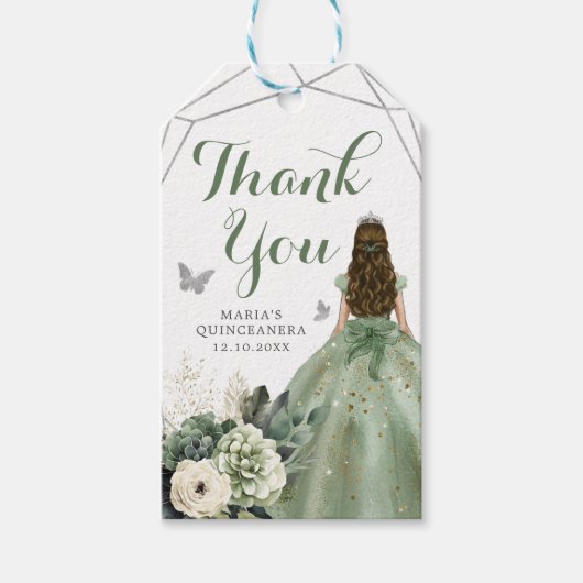 Sage Groen Bloemen Prinses Quinceañera Dank u Cadeaulabel (Voorkant)