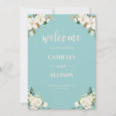 Sage Groen Bloemen Roze Huwelijk Welkom Teken Kaart (Voorkant)