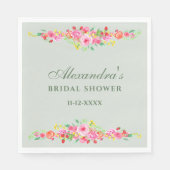 Sage Groen Bloemen Roze Pioen Vrijgezellenfeest Servet (Voorkant)