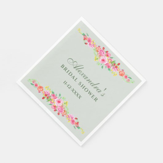 Sage Groen Bloemen Roze Pioen Vrijgezellenfeest Servet (Hoek)