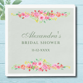 Sage Groen Bloemen Roze Pioen Vrijgezellenfeest Servet