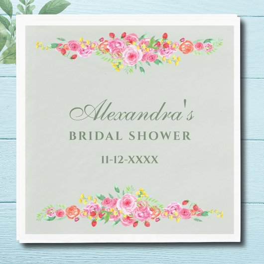 Sage Groen Bloemen Roze Pioen Vrijgezellenfeest Servet