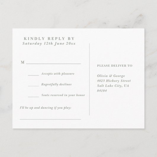 Sage Groen Bloemen Song Aanvraag RSVP Briefkaart (Achterkant)