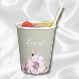 Sage Groen Bloemen Stoffig Roze Rozen Vrijgezellen Papieren Bekers