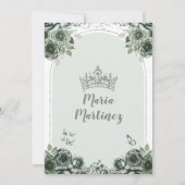 Sage Groen Bloemen Zilver Kroon Prinses Mis Quince Kaart (Achterkant)