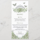 Sage Groen Bloemen Zilver Quinceanera Verjaardagsm Programmakaart (Voorkant)