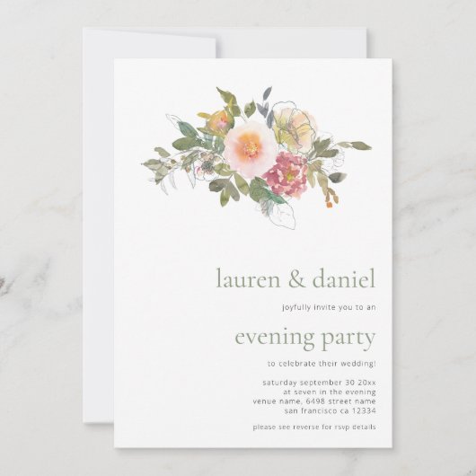 Sage Groen Bloemenboeket QR Huwelijksavond Feest Kaart (Voorkant)