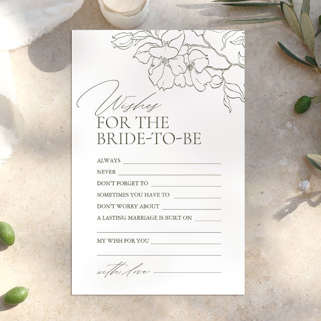 Sage Groen bloemenbruiloft advies & wensen kaart (Sage Green floral wedding advice & wishes card)