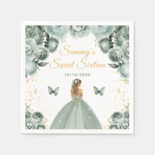Sage Groen Blond Haar Prinses Sweet Sixteen Servet